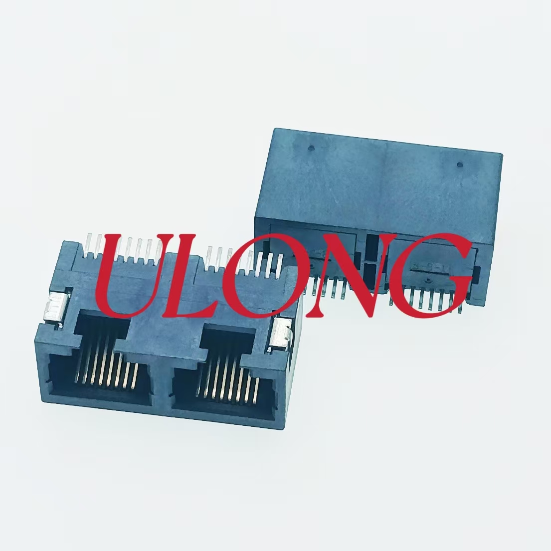 双口SMT RJ45 8P8C 贴片口朝下无灯全塑卷带