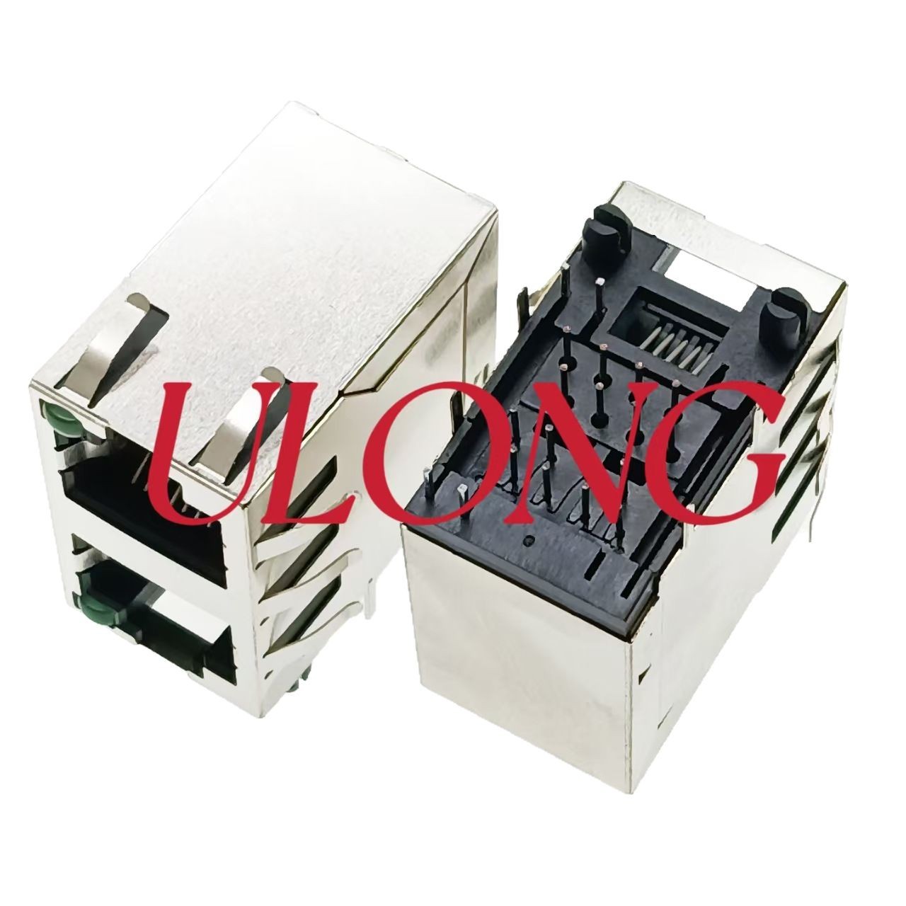 2pc Rj23 RJ45插座双层2X1带灯带弹左绿右无不漏灯孔-深圳市友隆电子连接器有限公司