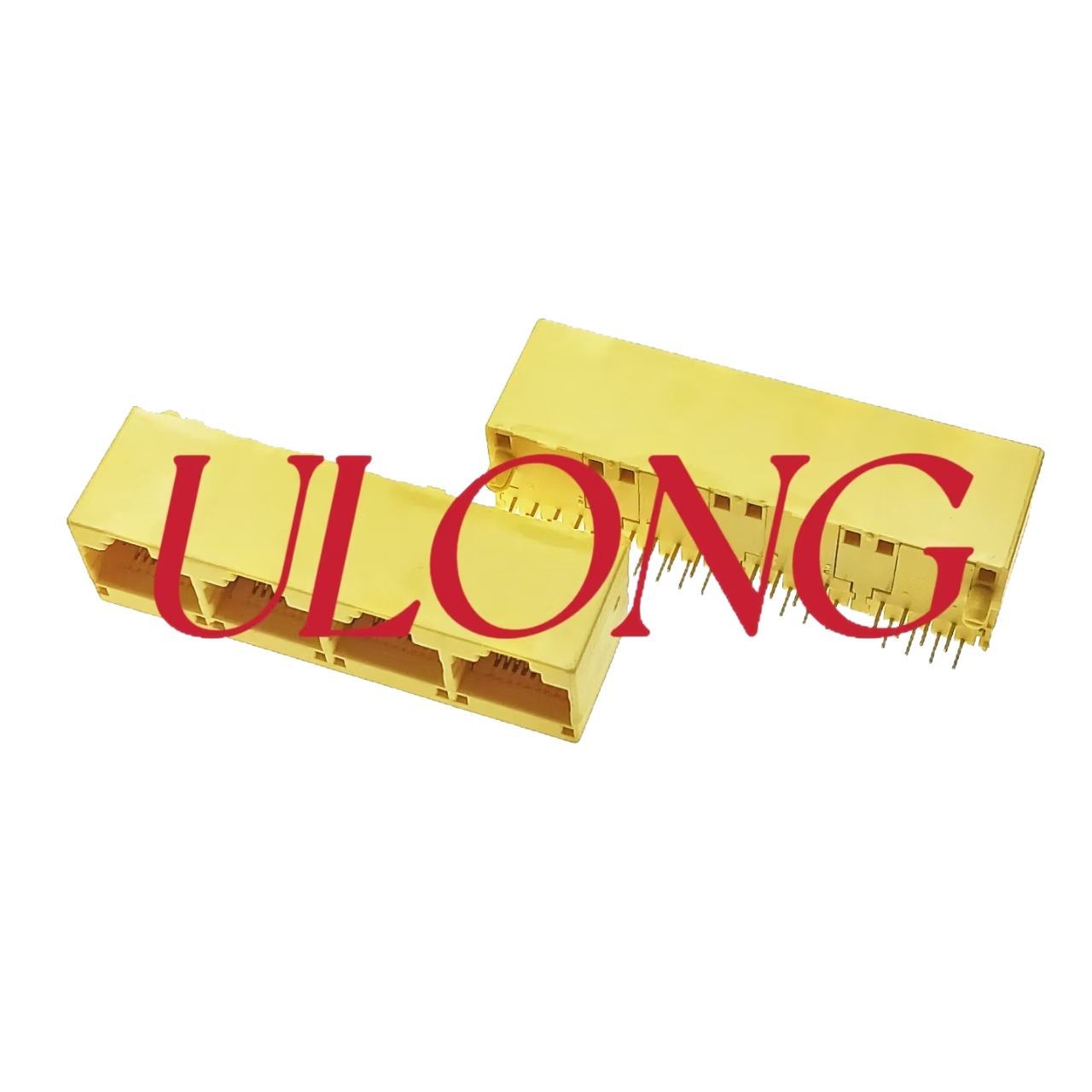 直插RJ45连接器网口插座4口黑色180度