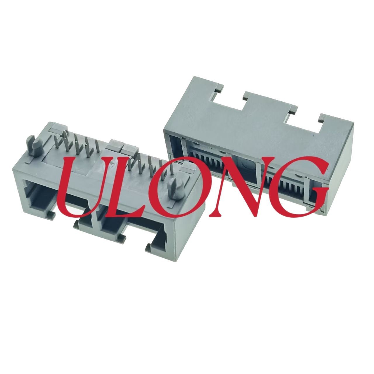 MINI RJ45连接器网口插座双口全塑灰色迷你超薄扁针