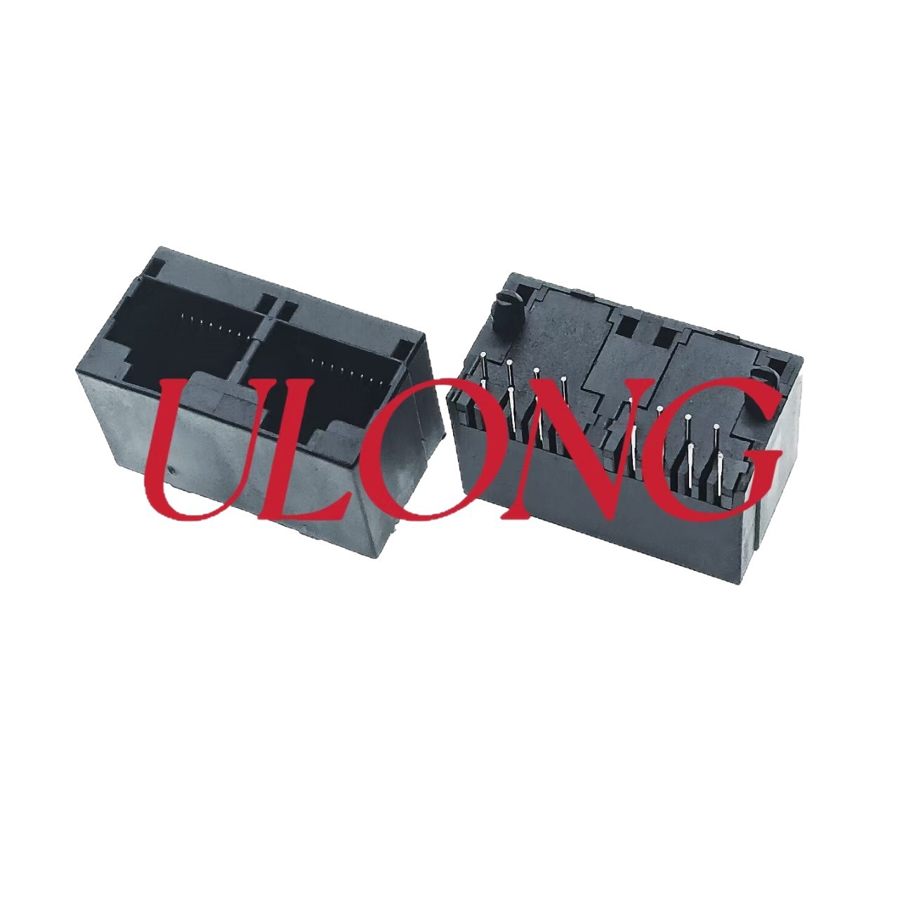 直插R45连接器1X2-8P8C 180° 黑色全塑