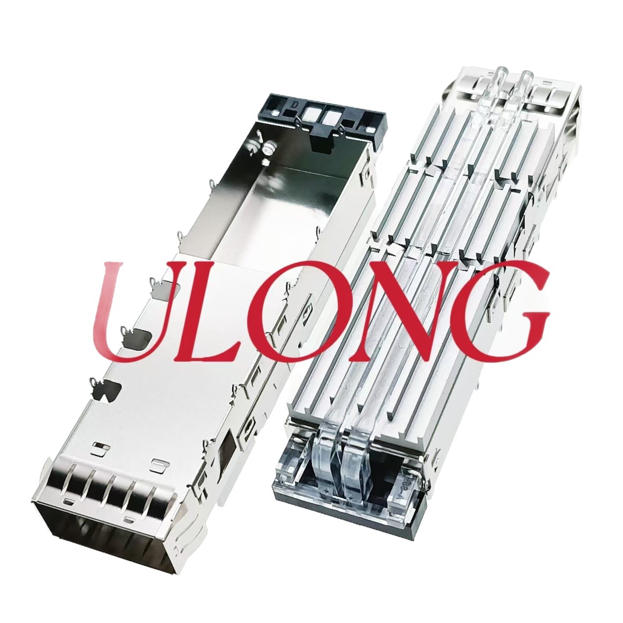 QSFP-DD光纤笼子1X1带散热片带导光柱连接器400G