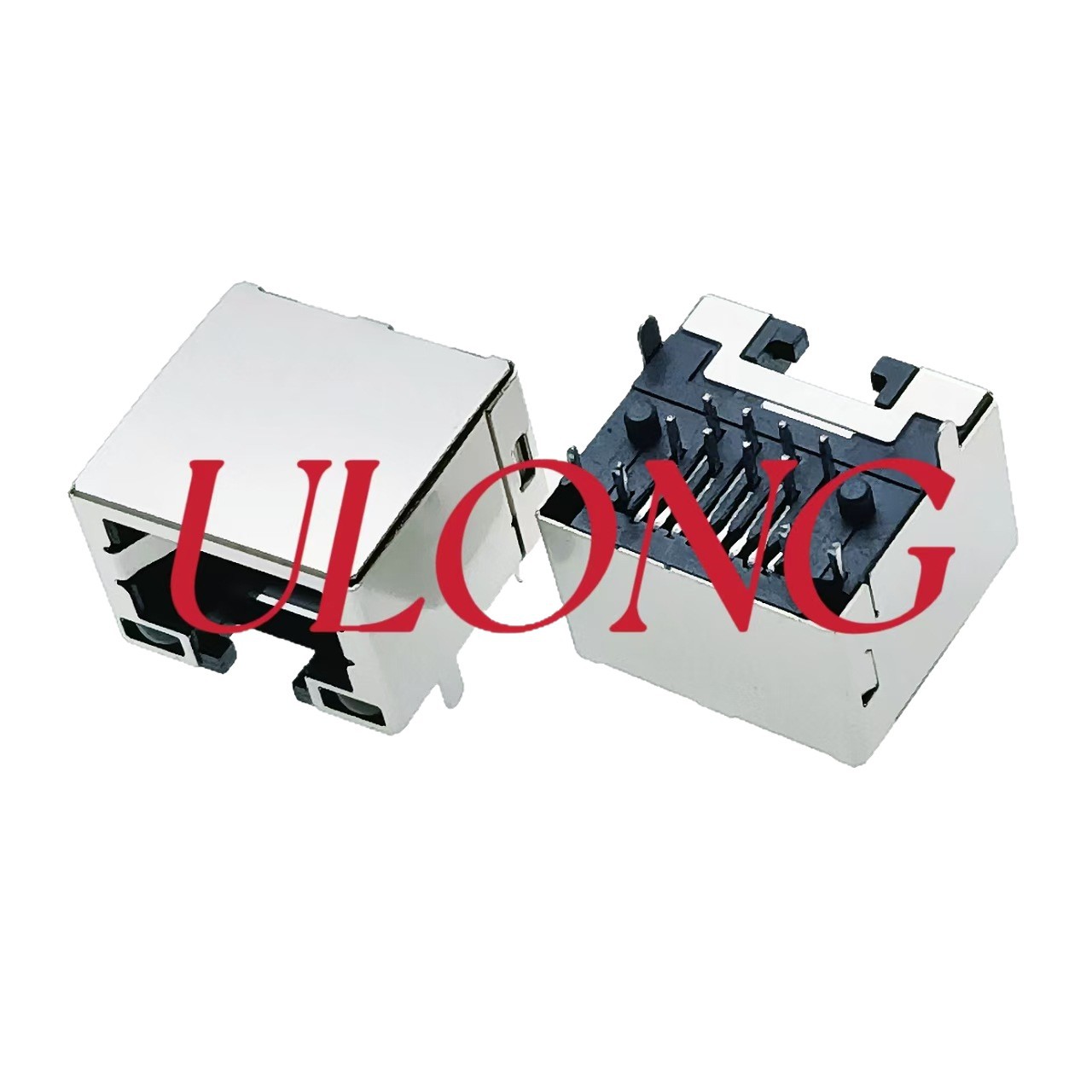 超薄MINI RJ45口朝下带灯屏蔽扁针左绿右黄