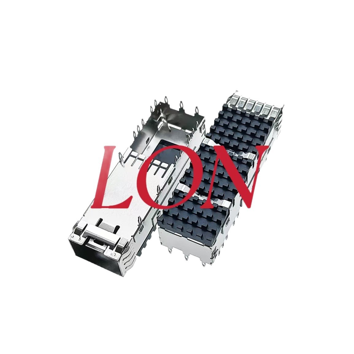 QSFP28-2X1笼子压接 100G上开窗款带导光柱